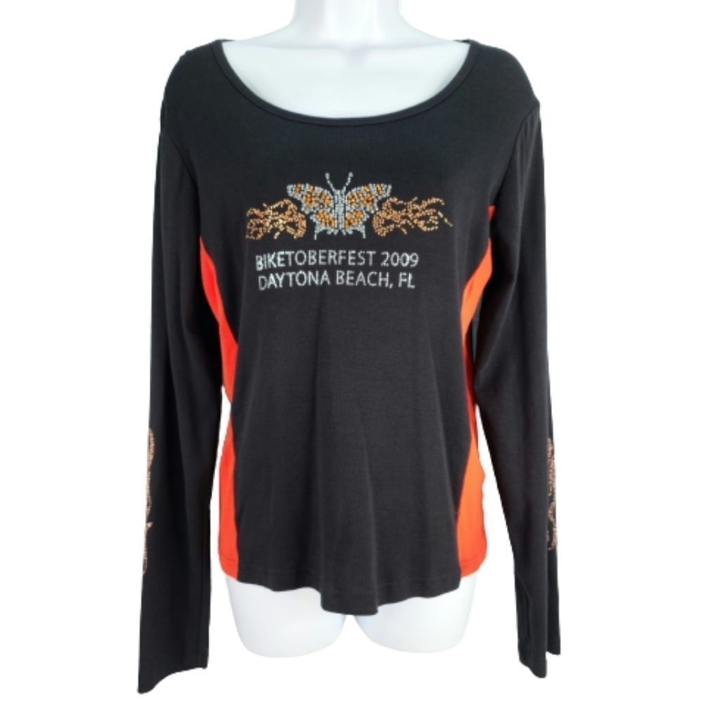 Vance Bikewear Top Black Orange Rhinestone